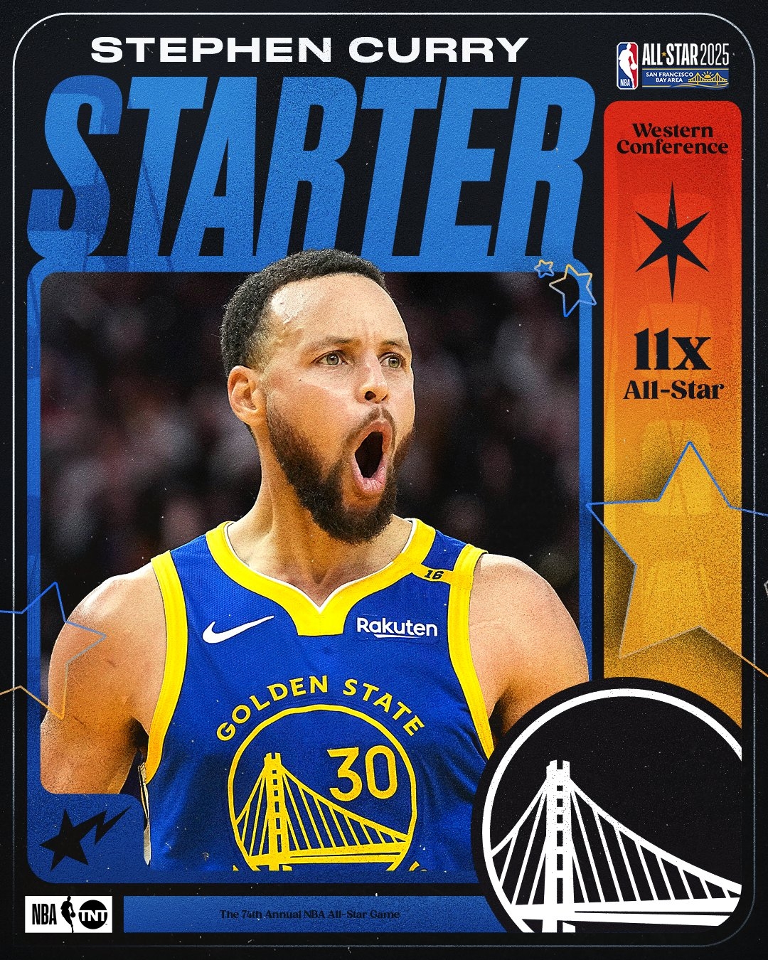  东道主！库里入选2025NBA全明星西部首发！生涯第11次入选！