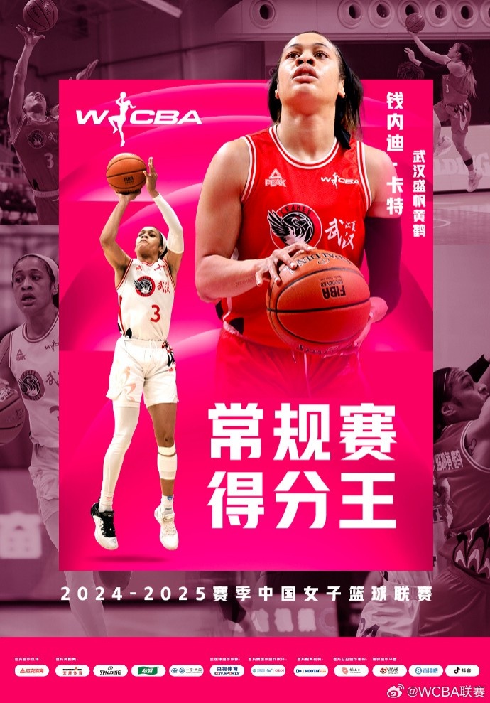  WCBA常规赛得分王&抢断王：钱内迪-卡特 助攻王：王佳琦