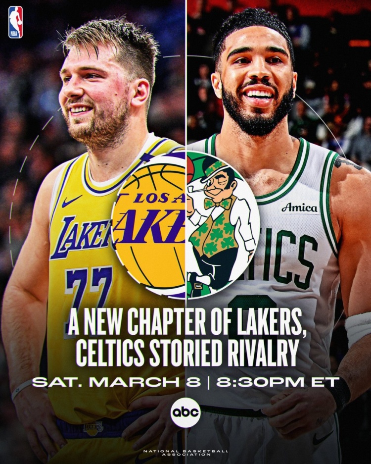  NBA官推晒海报预热 东契奇将首次体验湖人绿军宿敌对决